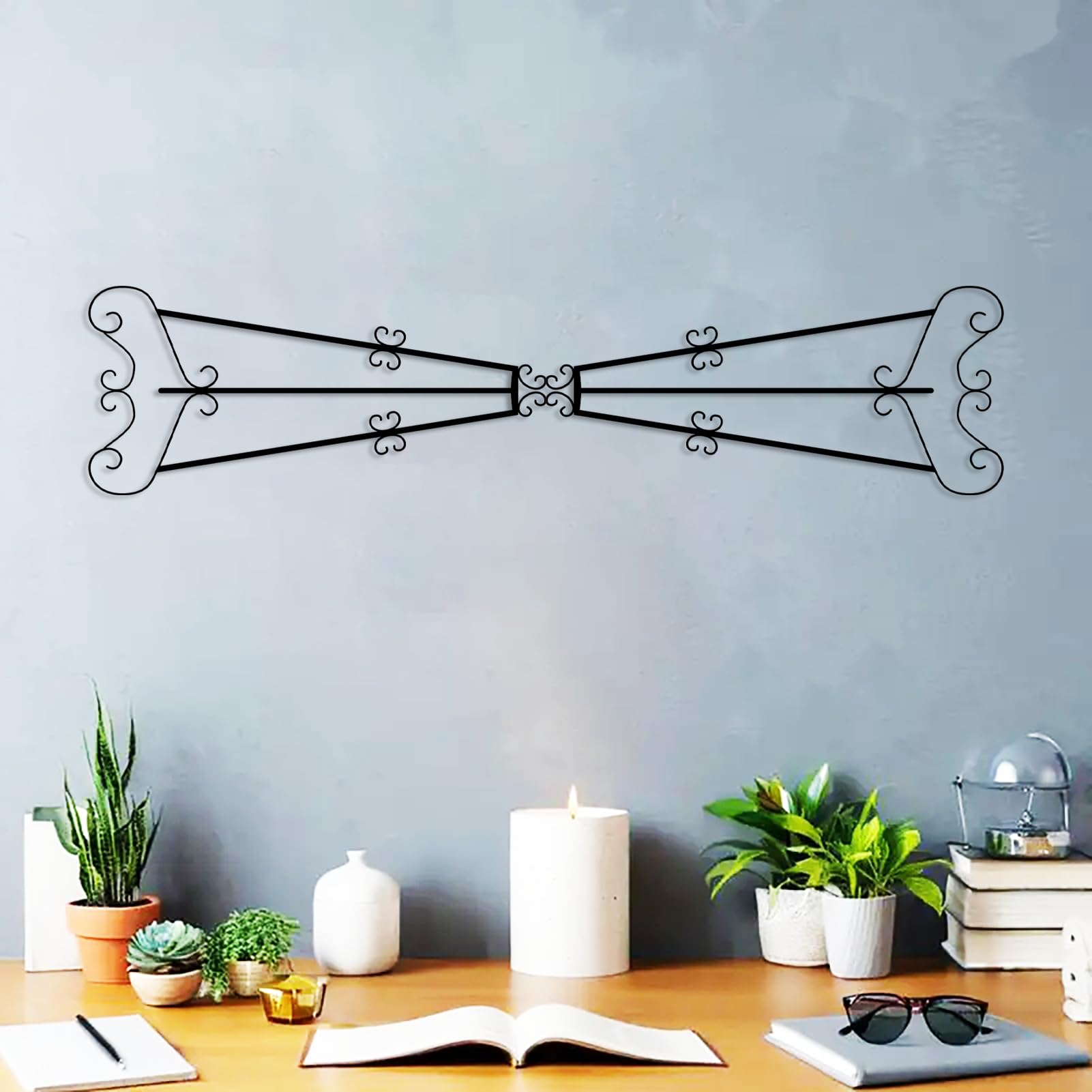 DUOOLN Abstract Metal Wall Art, Modern Geometric Decor Hanging Scroll, Minimalist Single Line Art Wall Décor Sculptures,for Above Door Rustic Living Rooms, Bedrooms, Bathrooms, Offices-31.5×7.2in