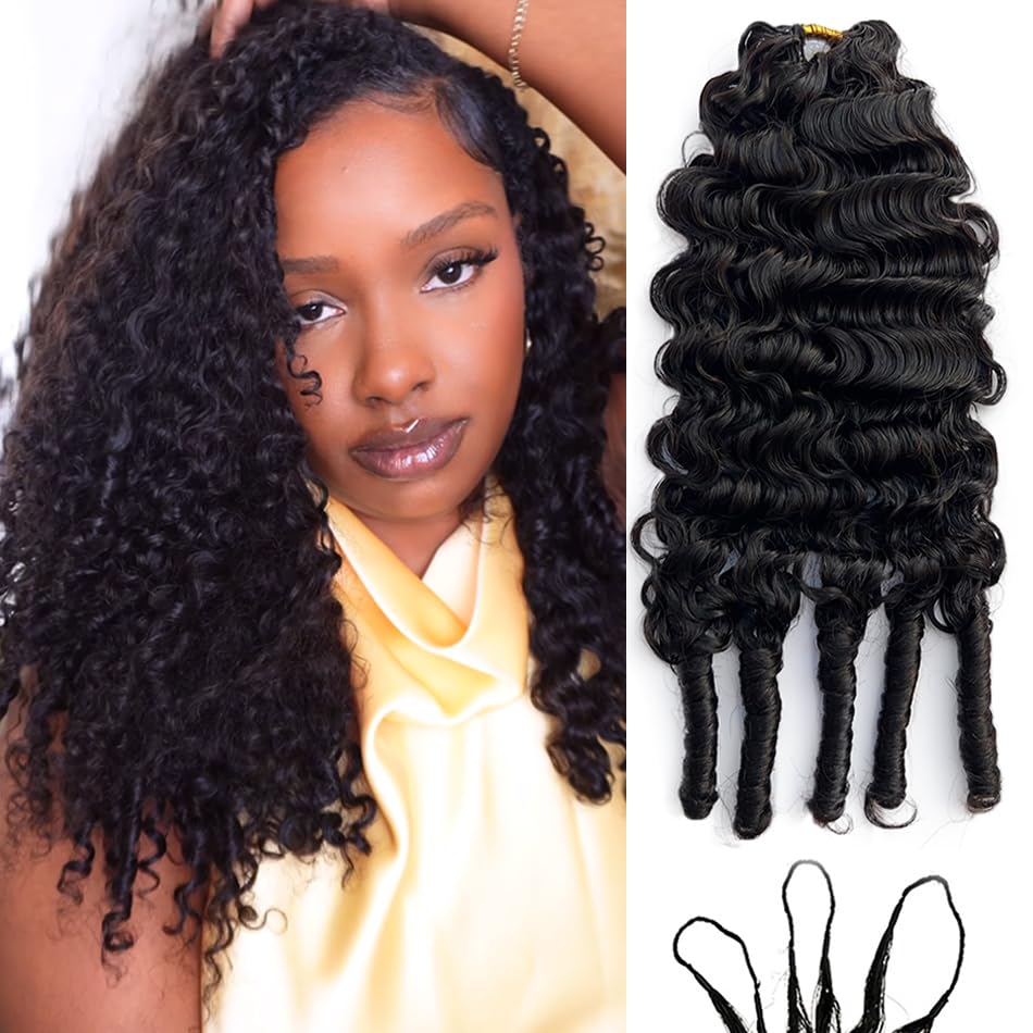 Crochet Hair Water Curly Human Hair Extensions Knotless Pre-Separated Crochet Human Hair Reusable Curly Feather Hair Natural Color 20inch 120g