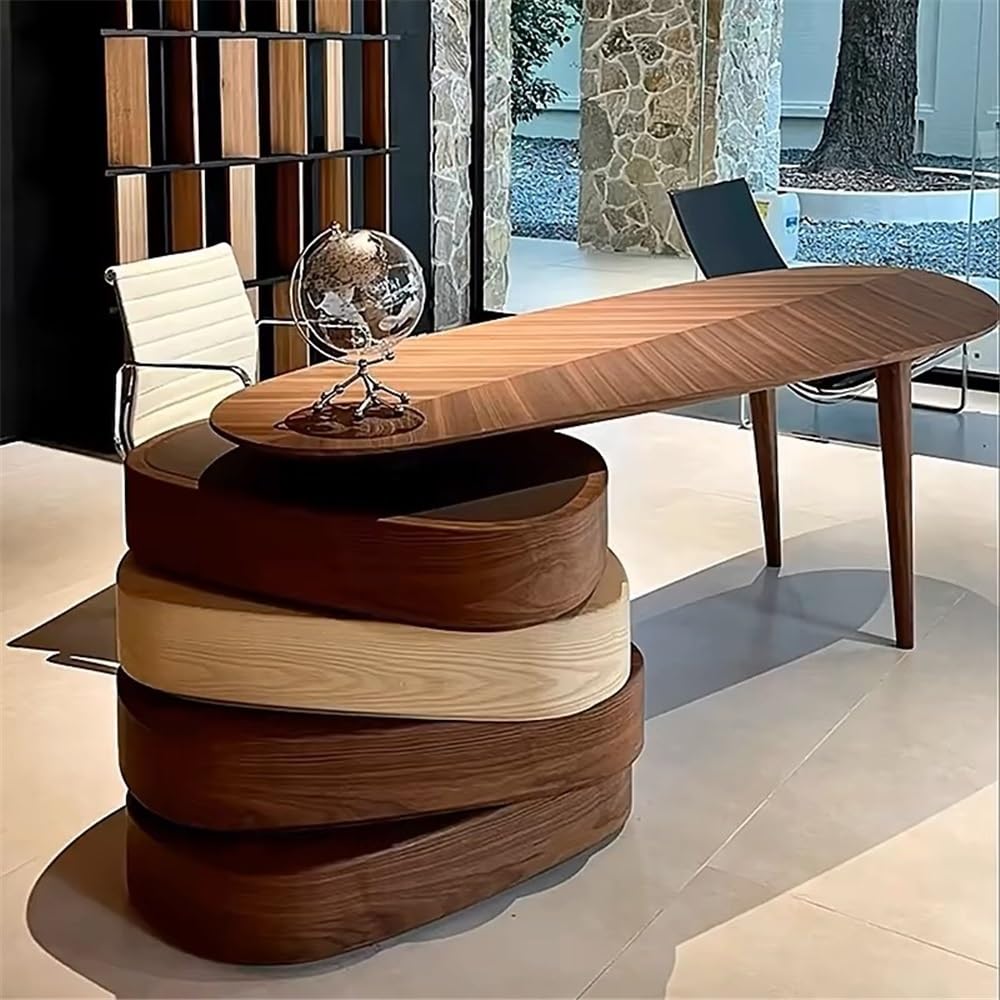 Bureau Classique Bureau de Direction Moderne Couleur Noyer, Bureau en Bois Massif avec tiroirs rotatifs pour écrire(L)