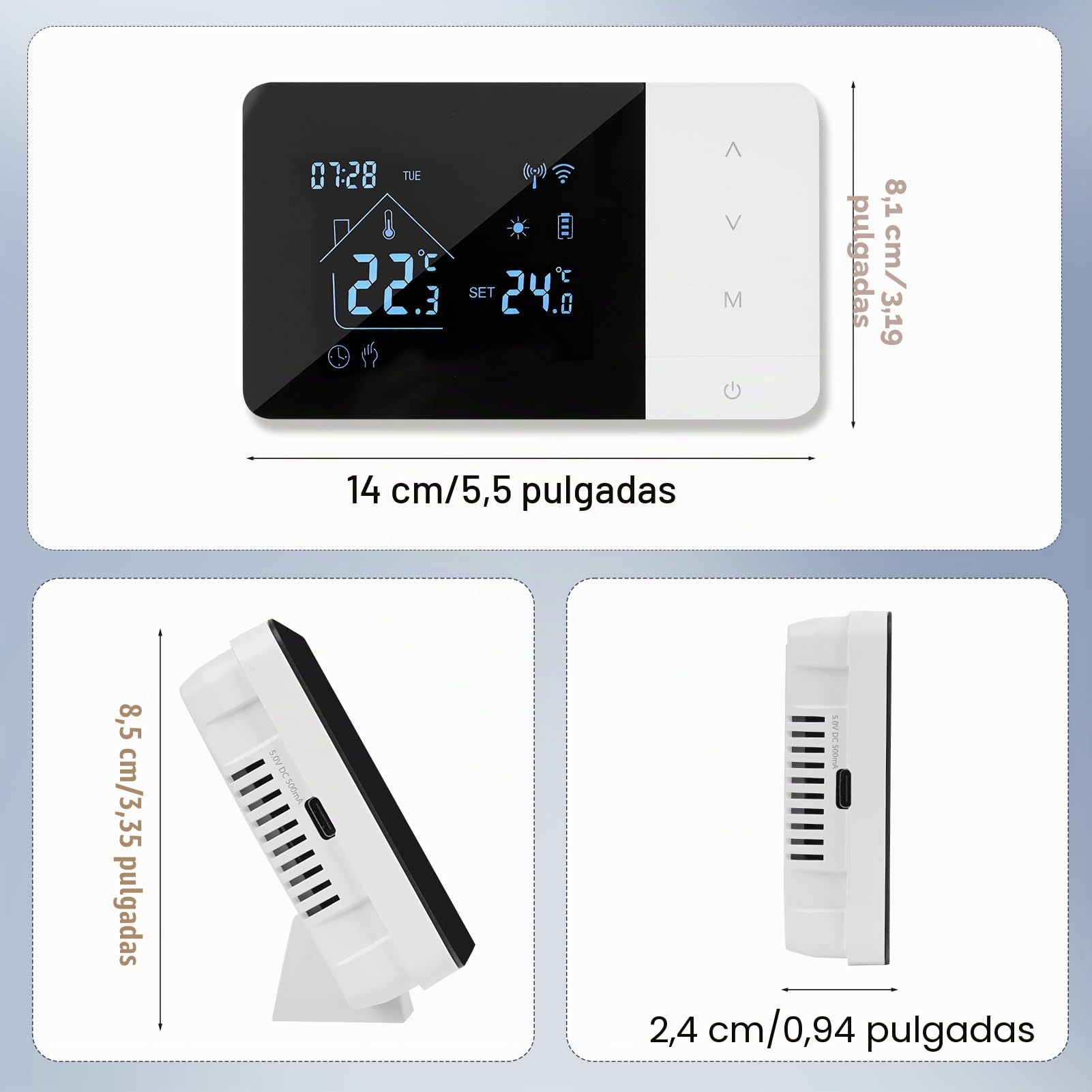 Termostato caldera, WiFi, termostato doméstico digital programable, alimentado por batería, caldera de 2 cables compatible con control de voz de Google y Alexa