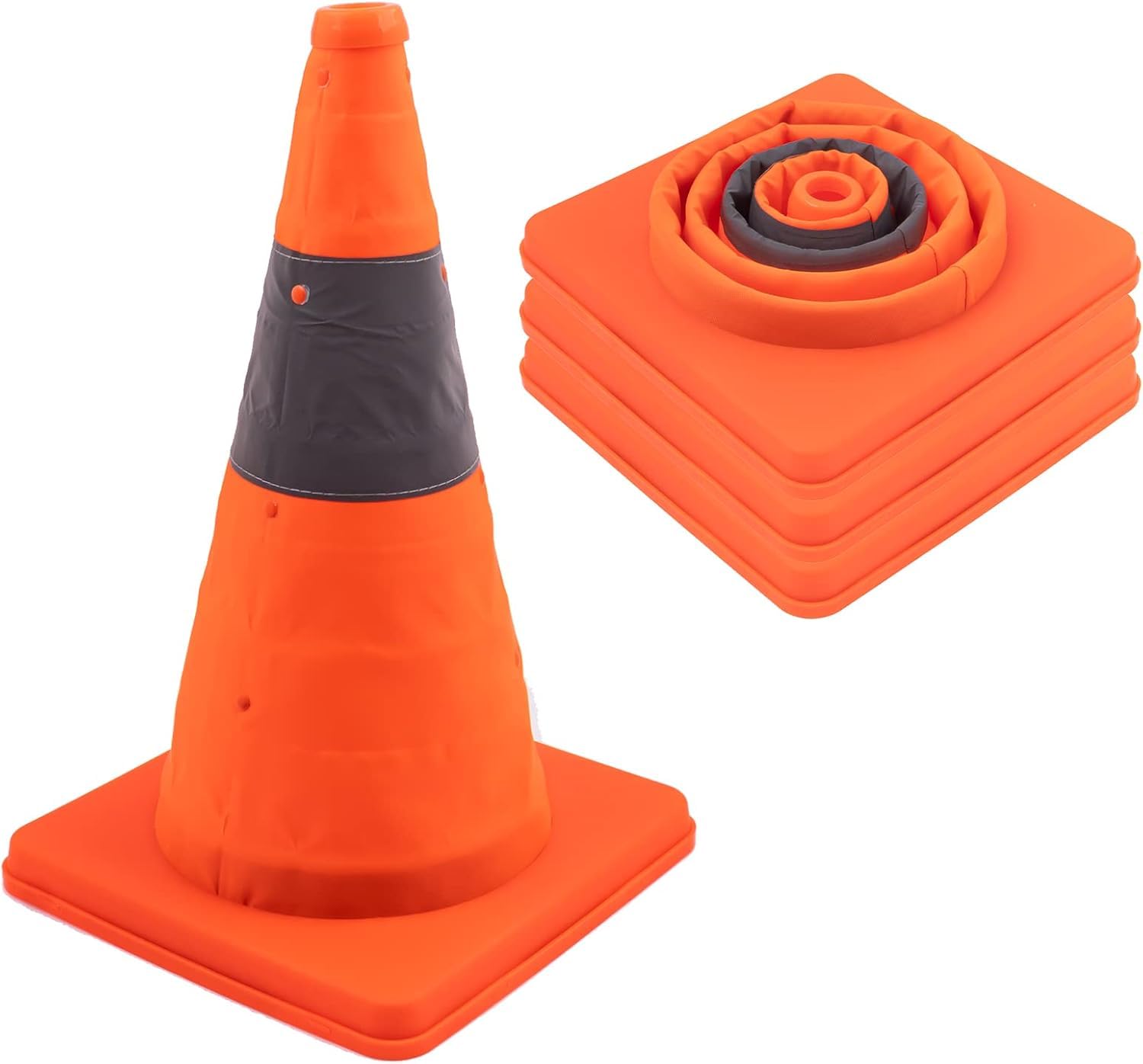 4 Pack 400mm High Traffic Cones for Street Safety, Collapsible Pop-up Cones with Reflective Collar for Traffic Control, Driveway Road Parking Use, Orange