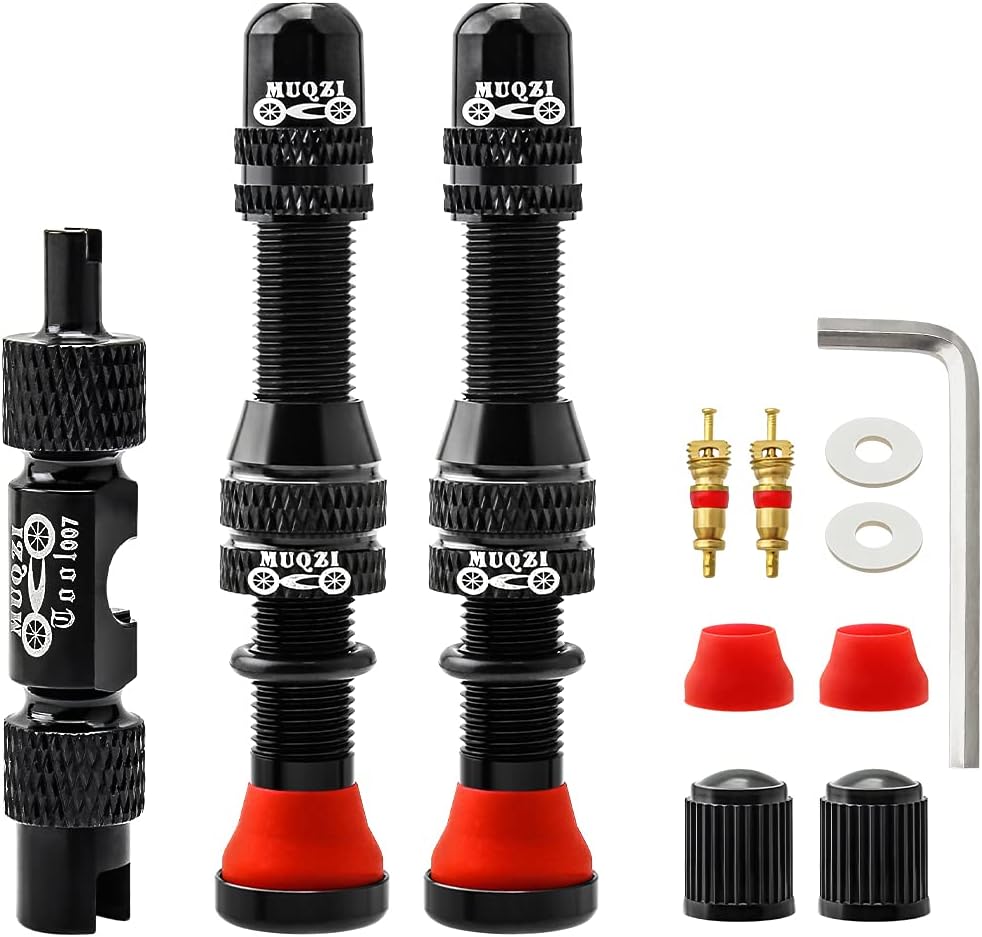 Tubeless Schrader Valve Stems Kits - Alloy 60mm Bike No Tubes Valve Schrader Stems Universal for MTB Rim Tubeless Valve with Removal Tool, Black