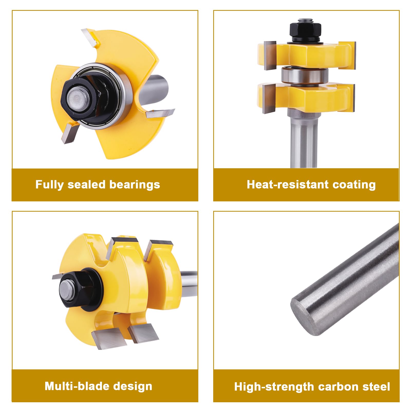 Set di 2 frese a molla, fusto da 12,6 mm, fresa per legno a forma di T regolabile a 3 denti, per la produzione di ante dell'armadio con pannelli in rilievo TS/SHD-02