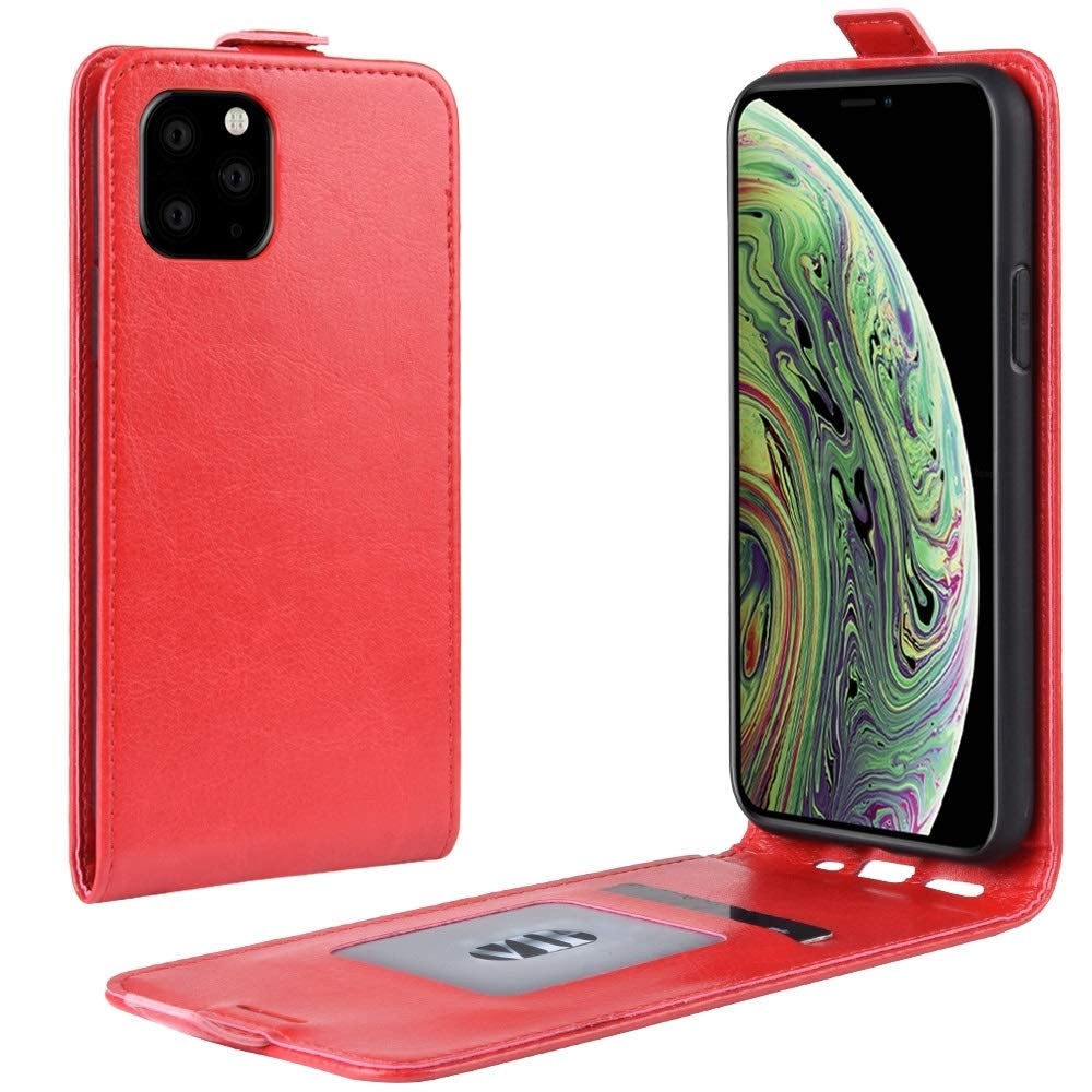 Protection intégrale iPhone 11 Pro clapet vertical cuir Crazy Horse rouge - 7