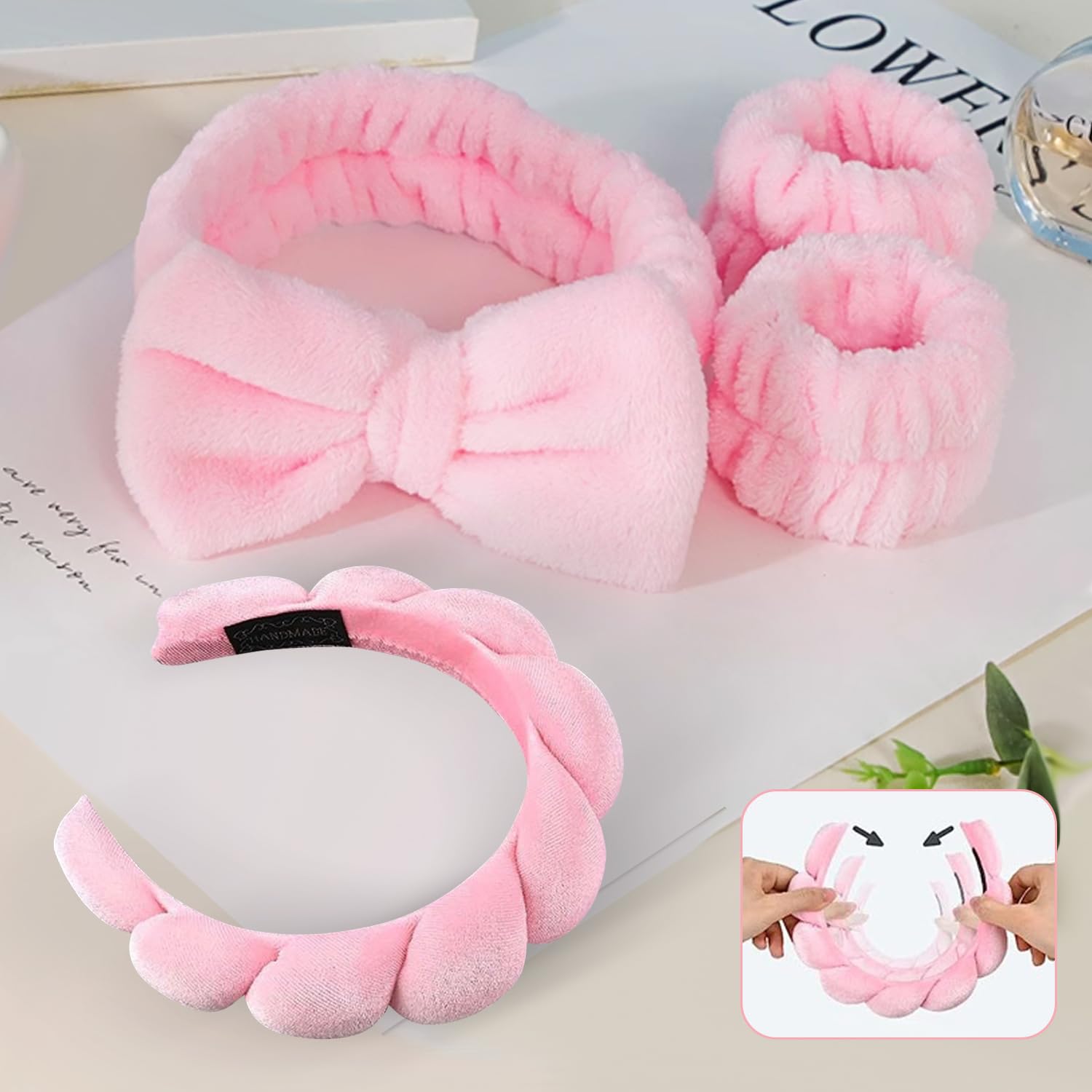 Spove 7pcs Skincare Headband Set, Spa headband and wristband for women Hair Scrunchies, Makeup Wristbands, Hairpin - Image 2