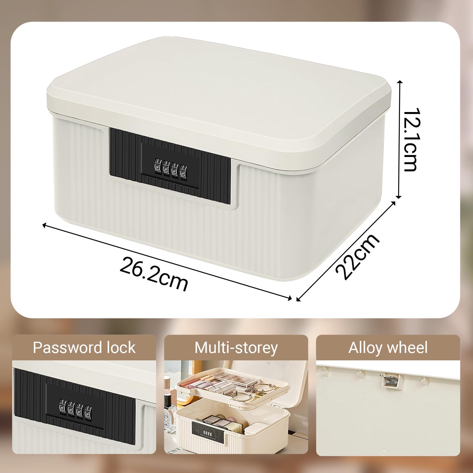 scatola con 2 livelli con serratura, scatola per medicinali in ABS, contenitore per medicinali, 26,2 x 22 x 12,1 cm, organizer multifunzionale per medicinali, scatola per farmacia