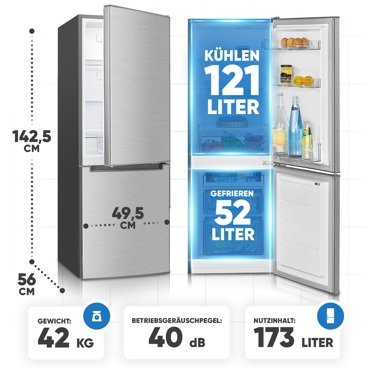 Bomann KG 7359 Kühlschrank mit Gefrierfach 173L 143cm Energieklasse C leise 40 dB