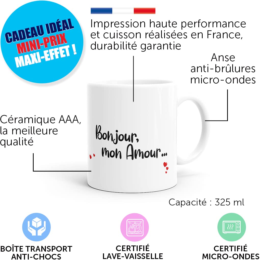 Tazza Umoristica Dino Mugs 'Love You' – Ceramica AAA 325 Ml, Manico Freddo, Microonde E Lavastoviglie, Regalo Simpatico