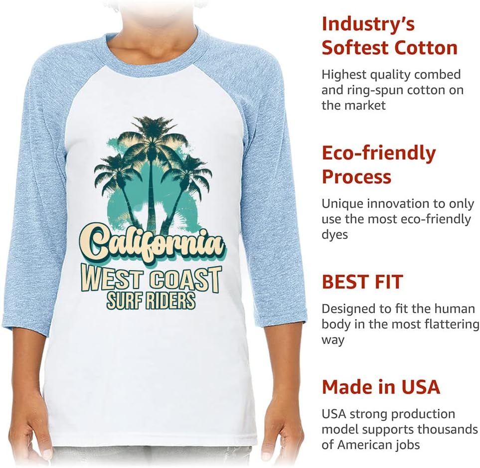 California West Coast Kids' Baseball T-Shirt - Palm Tree 3/4 Sleeve T-Shirt - Graphic Baseball Tee