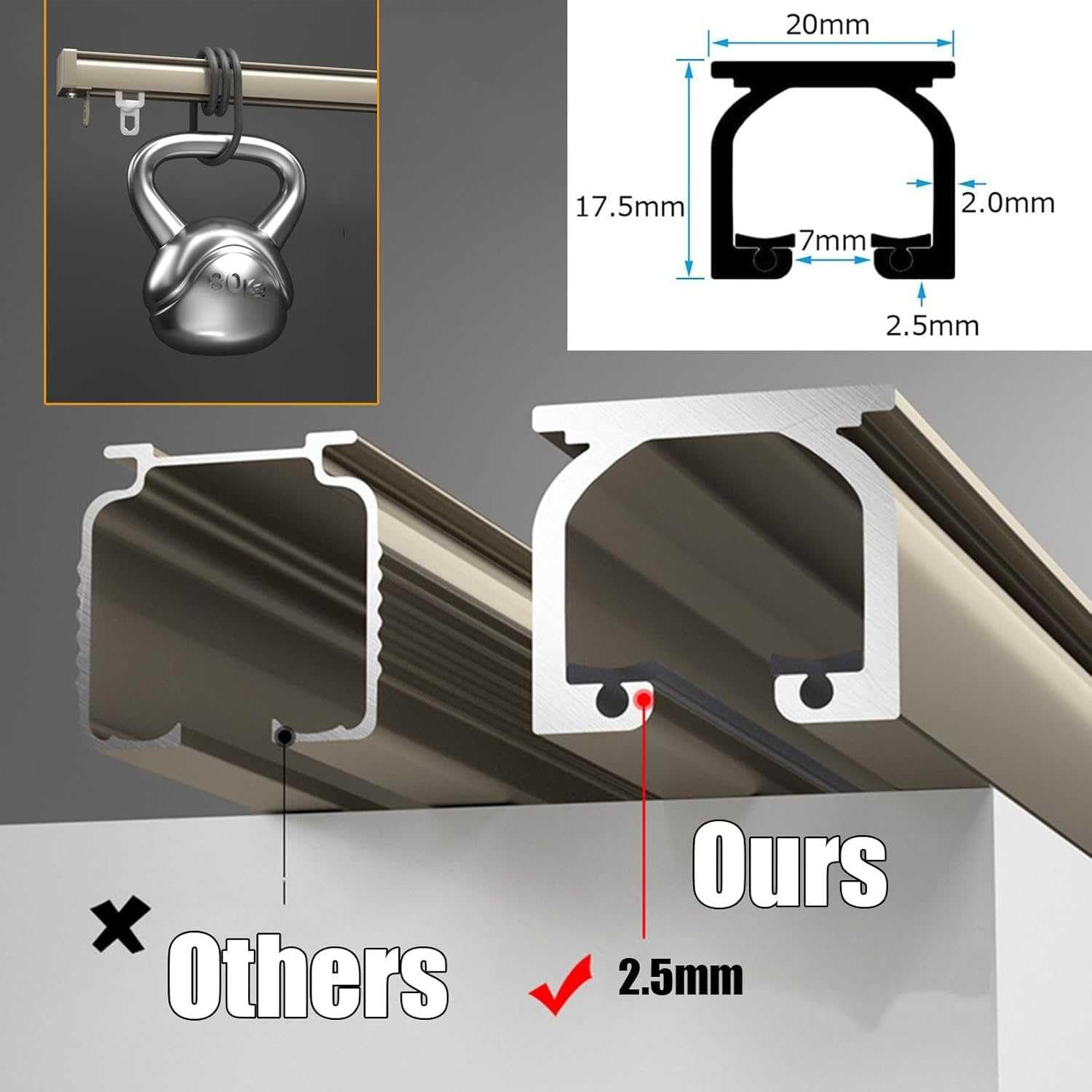 Piste de rideau de plafond robuste, piste de plafond en aluminium, plafond ou support mural pour les fenêtres et les rideaux de diviseur de pièce, le système de rail de rideau