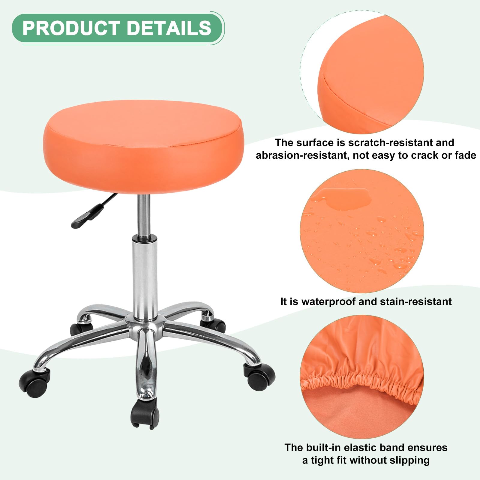 M METERXITY 2-Pack Bar Stool Covers Round, for 12-14 Inch Chair Waterproof PU Seat Covers with Elastic Bands for Bar Stool/Round Cushion [Orange]