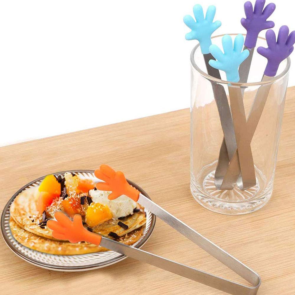 Set Da Cucina: 4 Cucchiai Creativi E 2 Pinze In Acciaio Inox Antiscivolo, Utensili Multiuso Per Cottura E Servizio, 20,5 Cm
