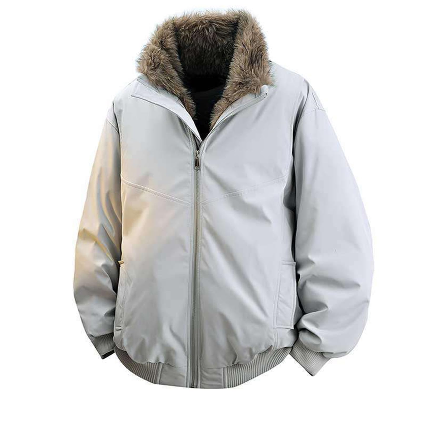 Generisch Chaqueta de plumas de piel sintética para hombre, chaqueta de invierno con cuello alto, chaqueta de entretiempo, chaqueta cortavientos, monocolor, chaqueta bomber, holgada, cálida, chaqueta
