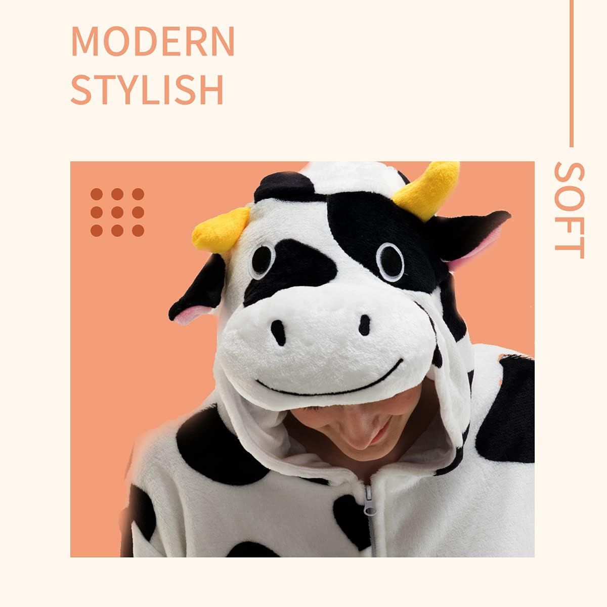 COSUSKET Fit Unisex Adult Cow Onesie Pajamas, Halloween Womens Cosplay Animal One Piece Costume - Image 2