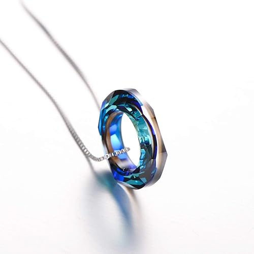 Miniatura 5 de AOBOCO Collar de cristal circular de plata de ley 925 con colgante de cristales para mujer con cristales austriacos, joyería para mujer, regalo de