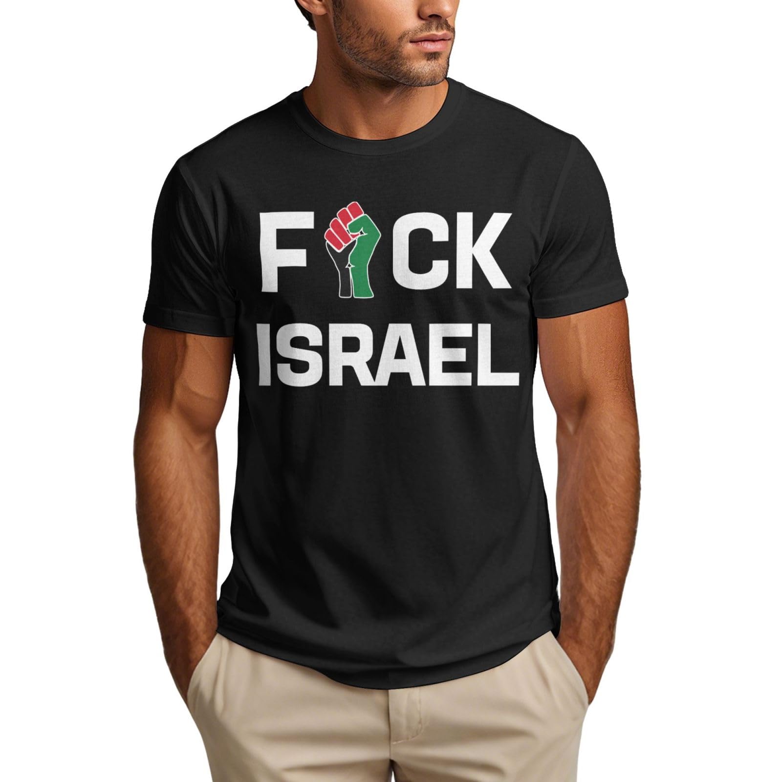 Kwqdozf Men's As Pic Fuck Israel T-Shirt Free Palestinefree Gaza Short Sleeve