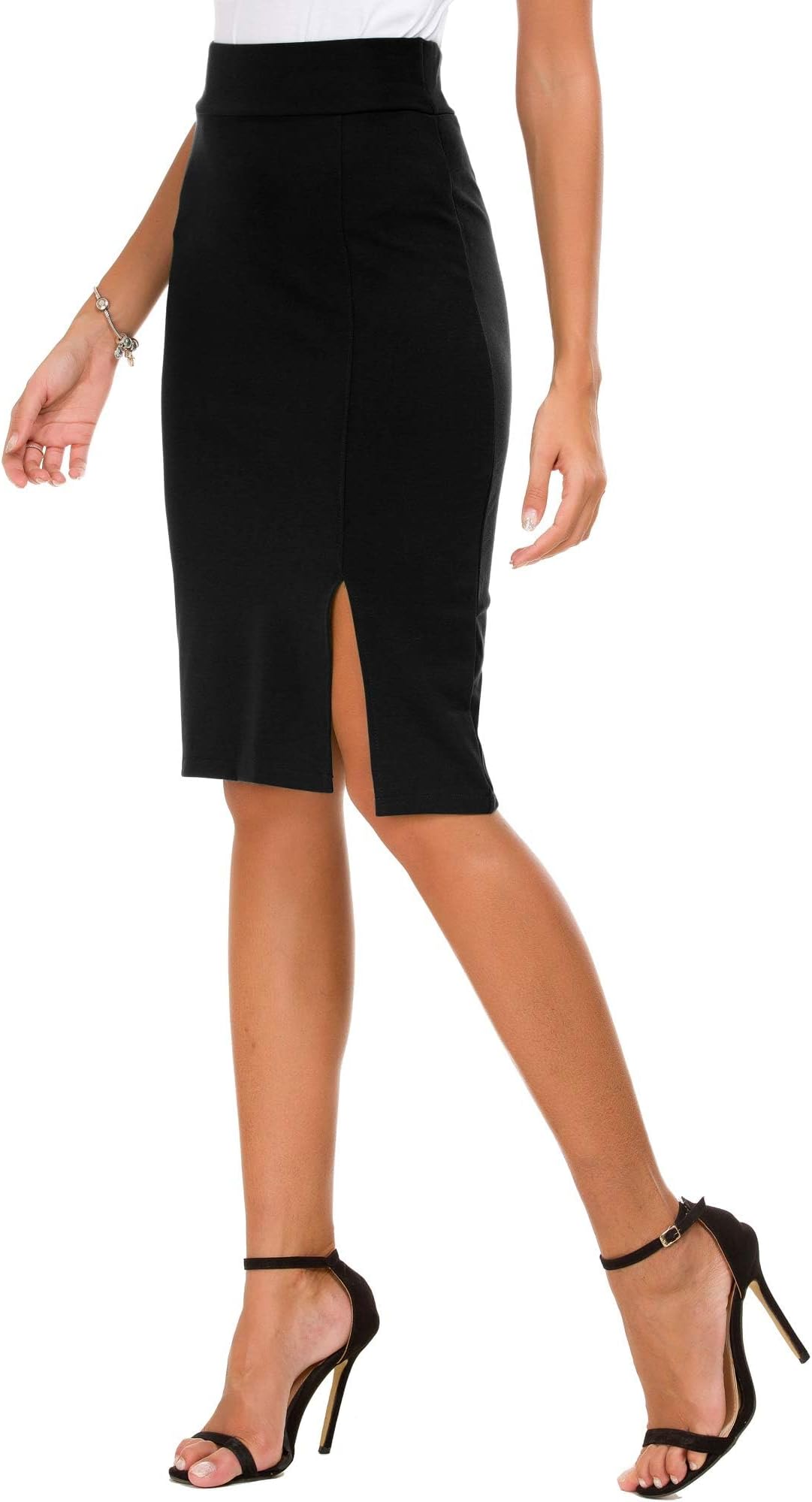 Urban CoCoWomen's Elastic Waist Side Slit Hem Bodycon Pencil Skirt (S, Black)