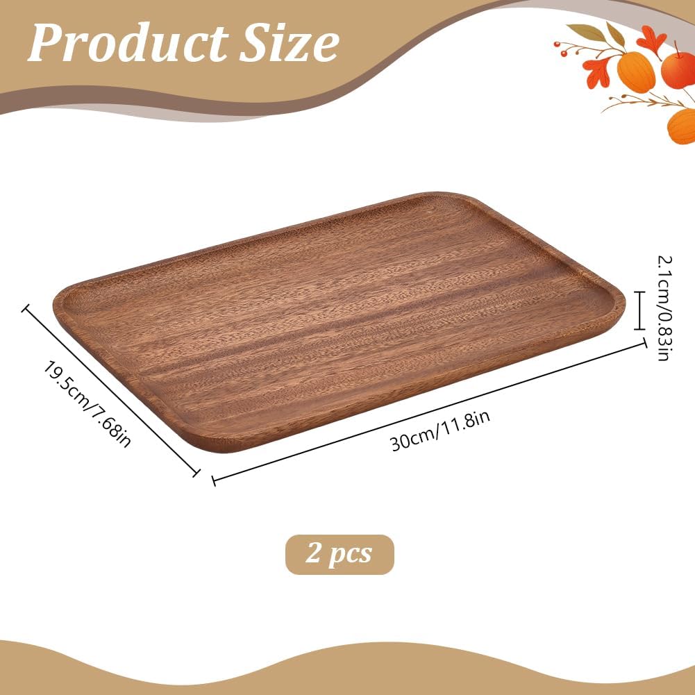 2Pcs Acacia Wood Valet Trays for Men, Decoration Walnut Wooden Trays, Multi-Use Catch All Tray for Desk, Nightstand Organizer, Neatly Holds Keys, Wallet, Watch, Natural Wood Grain