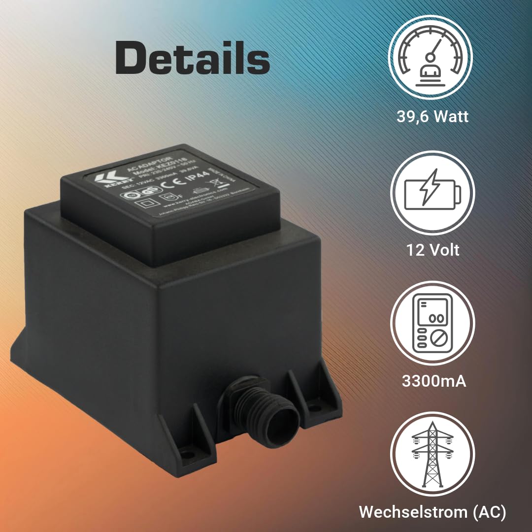 Kerry Electronics 12 V, 39,6 VA/W transformator/transformator IP44 kez0118 ket39 AC/AC prąd zmienny