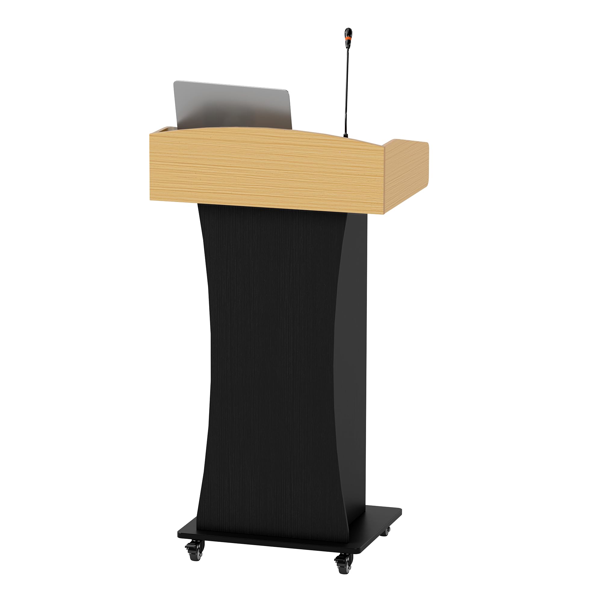 Mobiles Rednerpult mit Rädern, Stehpult mit Schubladen und Verstellbaren Ablagen, Holz-Podium für Schulen, Kirchen und Büro