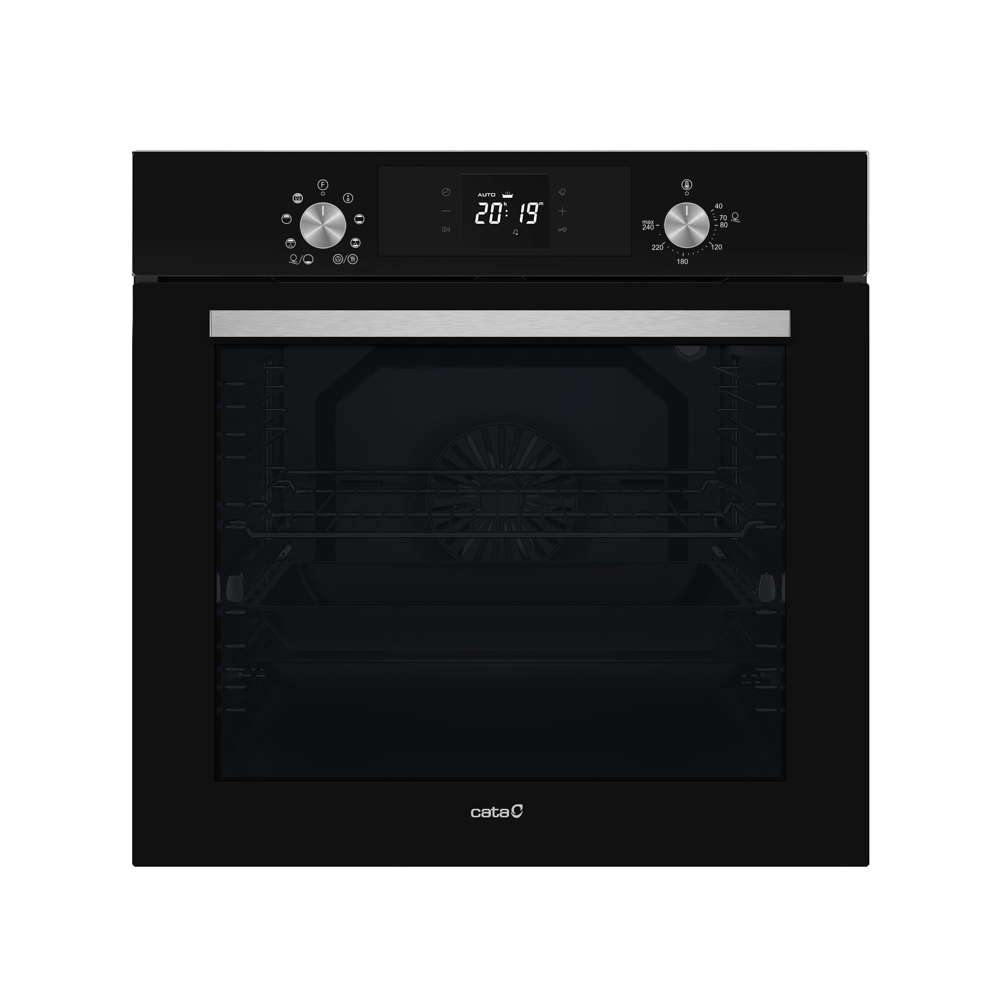 Cata Negro Horno Multifunción Mds 8008 Bk Con 8 Funciones. Capacidad 80 L. Display Digital. Puerta Panorámica Full Glass. Limpieza Aquasmart. Iluminación Interior. Ancho De 60 Cm. Acabado En Cristal