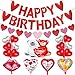 Red Glitter Happy Birthday Valentines Banner and Valentines Heart Garland Valentines Day Foil Balloons Valentines Day Birthday Banner for Valentines Day Birthday Party Decorations