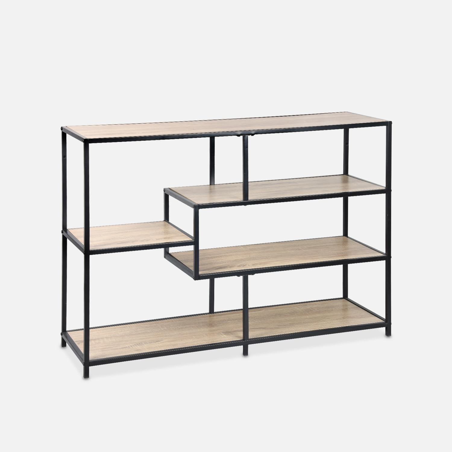 sweeek Libreria Industriale in Metallo ed Effetto Legno, 5 Livelli Marrone Naturale - 114x33x78 cm