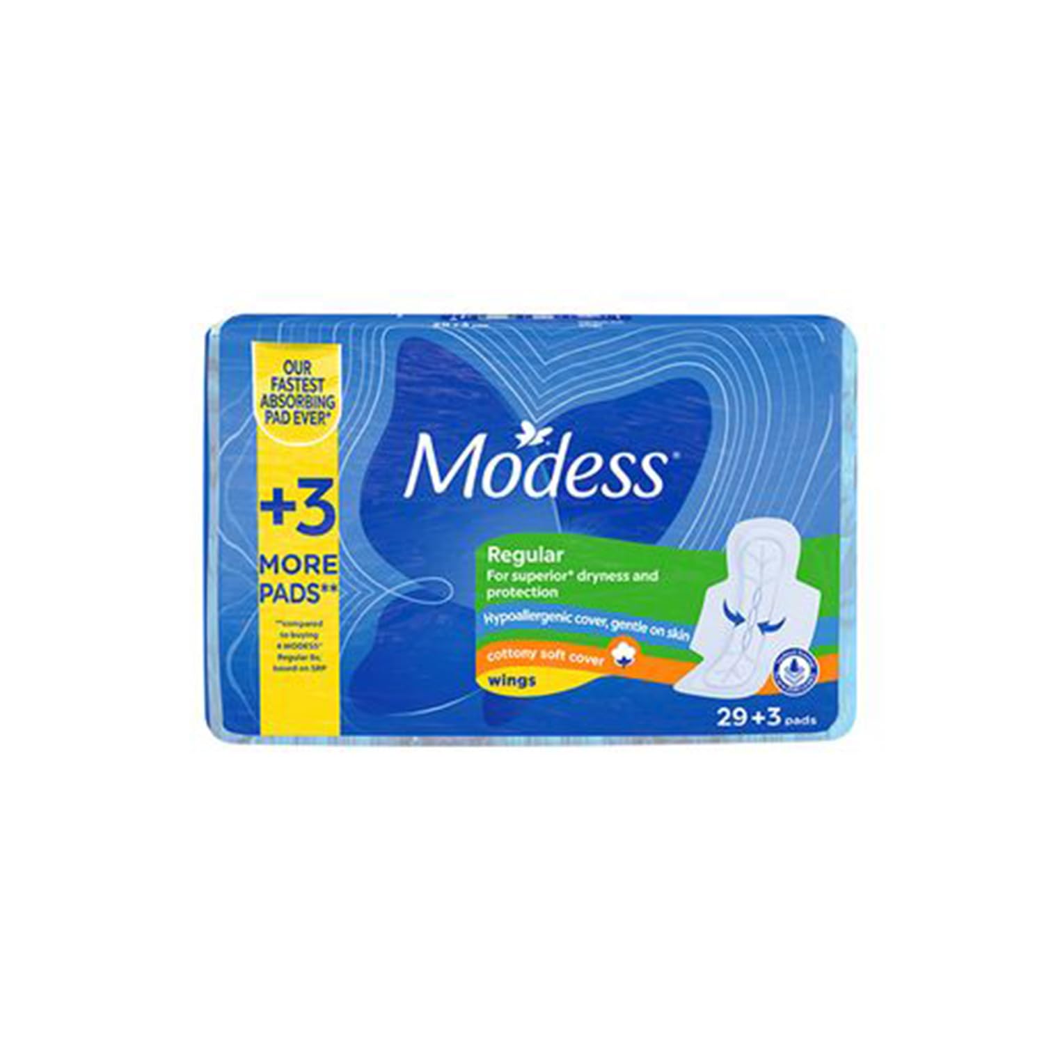 ModessCottony Regular with Wing 29+3 Pads - For Superior Dryness and Protection - Hypoallergenic Cover & Gentle on Skin - Cottony Soft Cover