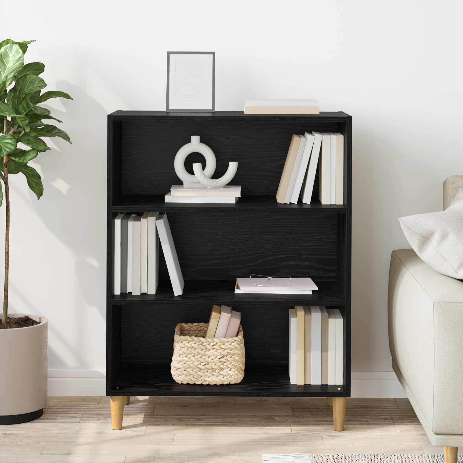 Aparador de madera de roble negro, 69,5 x 32,5 x 90 cm | Independiente con parte trasera acabada, muchos estantes, superficie resistente a las manchas, fácil de limpiar