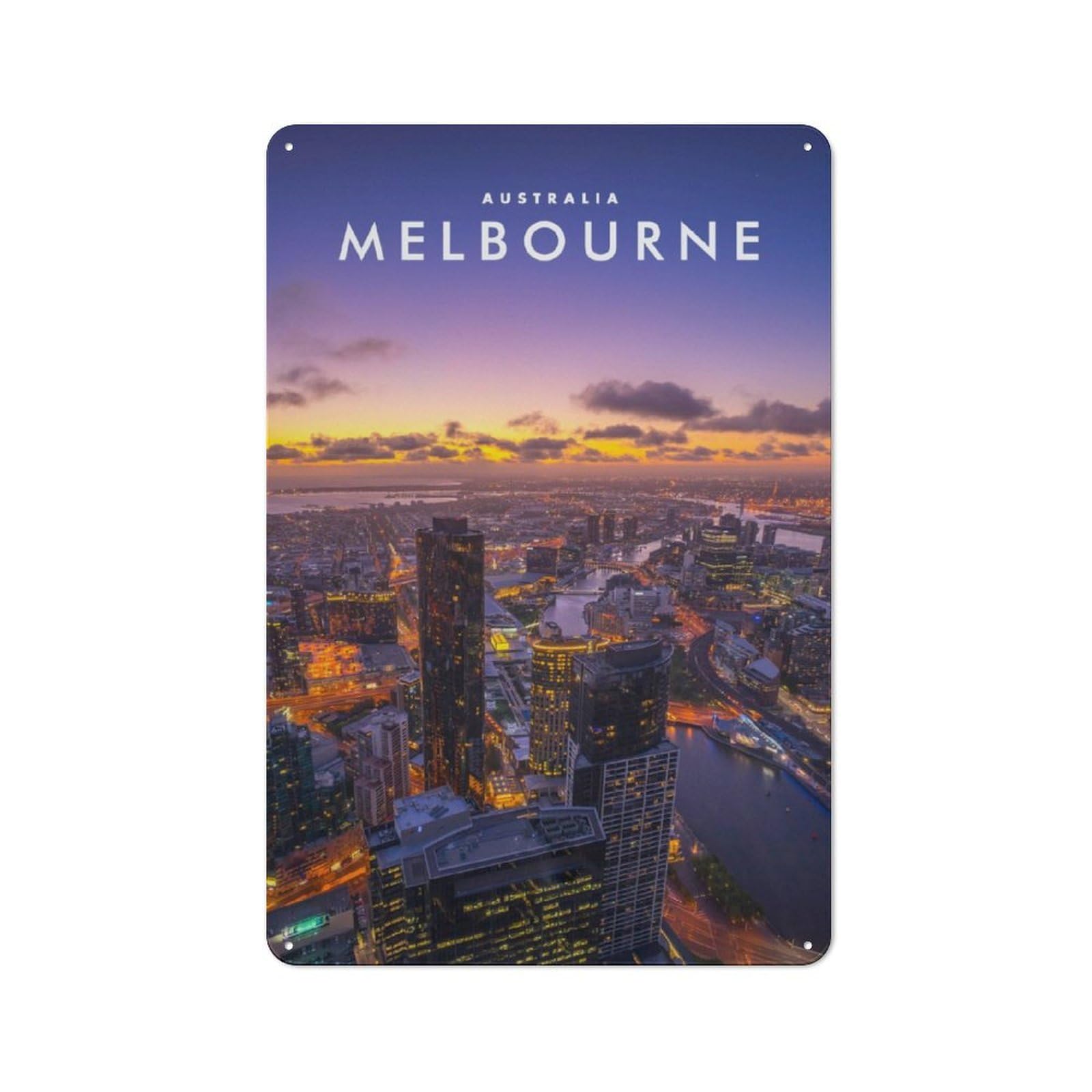 Junmoney Melbourne Australia Industrial Tin Wall Sign 30X20cm Featuring Urban Room Decor For Workspace, Cafe, Hallway Or Garage