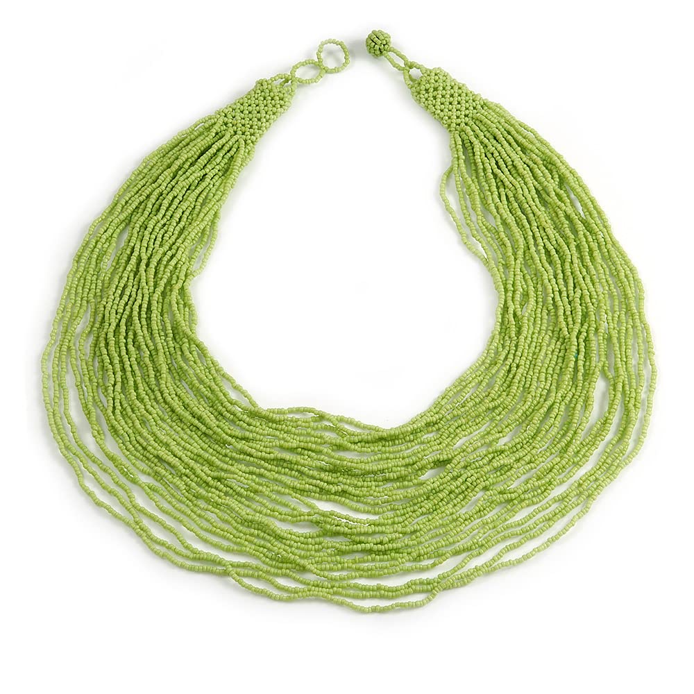 Avalaya Collar grueso con cuentas de cristal verde lima brillante de varias hebras, 76 cm de largo, talla única, Vidrio