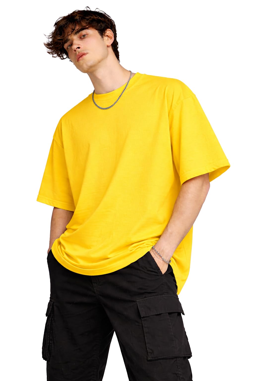| Men Oversized T Shirt for Casual Use | 100 Percent Cotton Soft Fabric | Drop Shoulder Loose Fit Basic Tee | Streetwear Everyday Essential-image-17