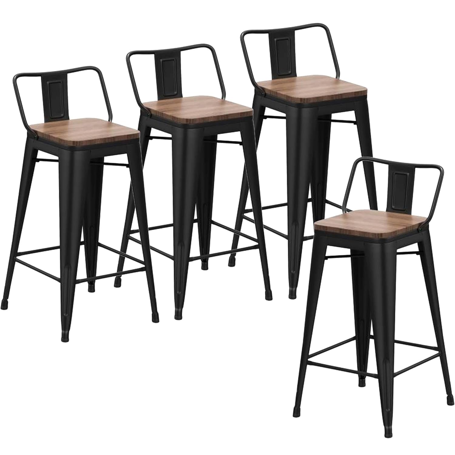 Changjie Furniture 30 Inch Bar Stools Set of 4 Industrial Metal Barstools Bar Height Bar Stool with Backs for Home Kitchen (30 inch, Black)