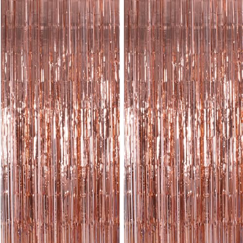 Image of Rose Gold Birthday Party Decorations 2Pack Backdrop Curtains Halloween Decorations Photo Booth Props Decorations