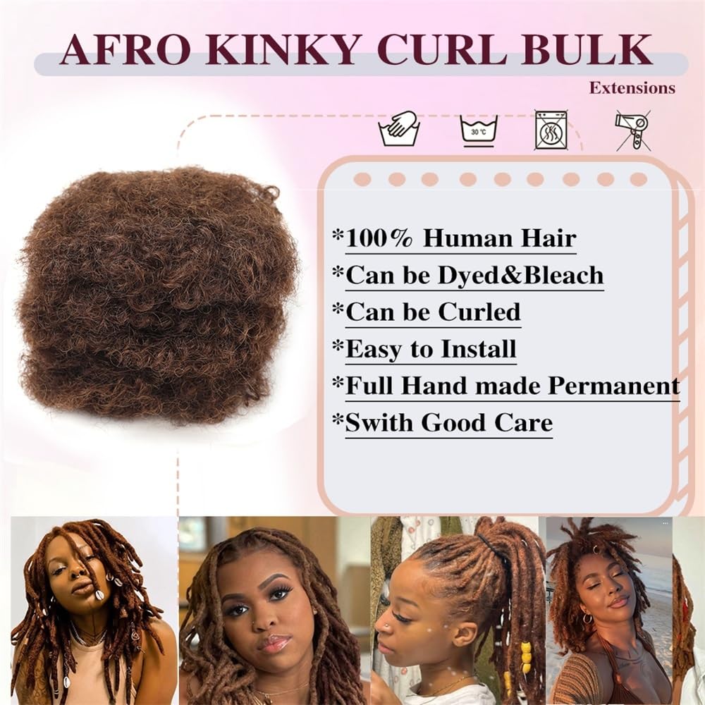 Splatanie włosów Afro Kinkys Bulk Human Hair #4 Brązowe pasma włosów do mini skrętów, warkoczyków, przedłużeń Loc i szydełkowania Kobieta(6inches)