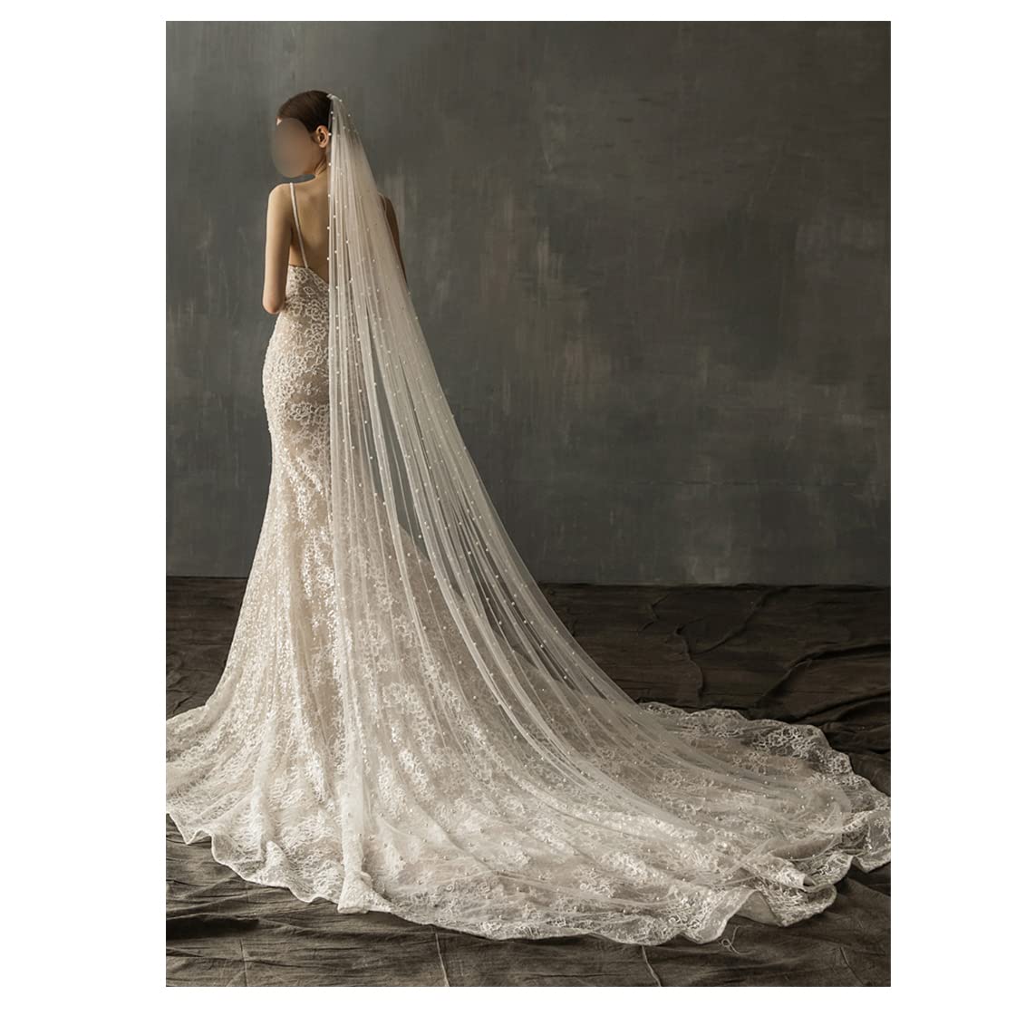 Bridal Veil Long Bridal Veil Comb One Layer,Cathedral Wedding Veil Pearls Crystal Beads,Pearls White (White 250cm)