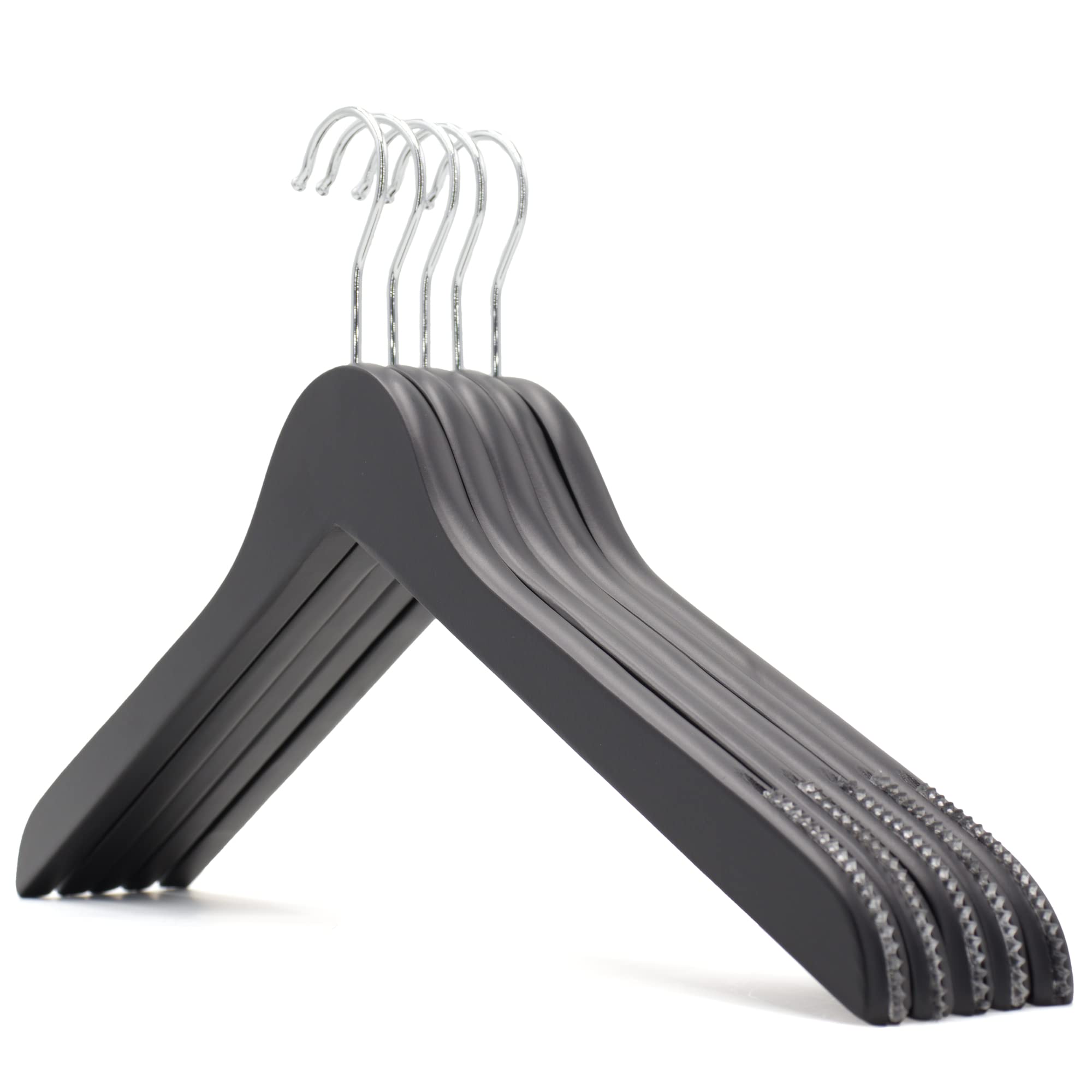 The Hanger Store 10 Black Wooden Coat Hangers with Non slip Rubber Grips — image 1