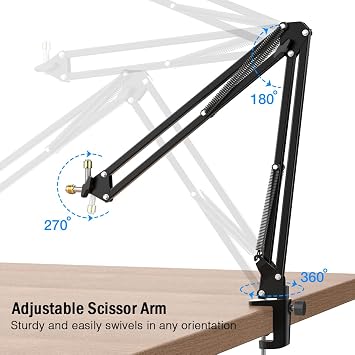 FIFINE Microphone Arm Stand, Suspension Boom Scissor Microphone Stand, 3/8 inch to 5/8 inch Adapter with Heavy Duty Clamps, Voiceover, Gameplay, Recording, Studio, Home Office (CS1)