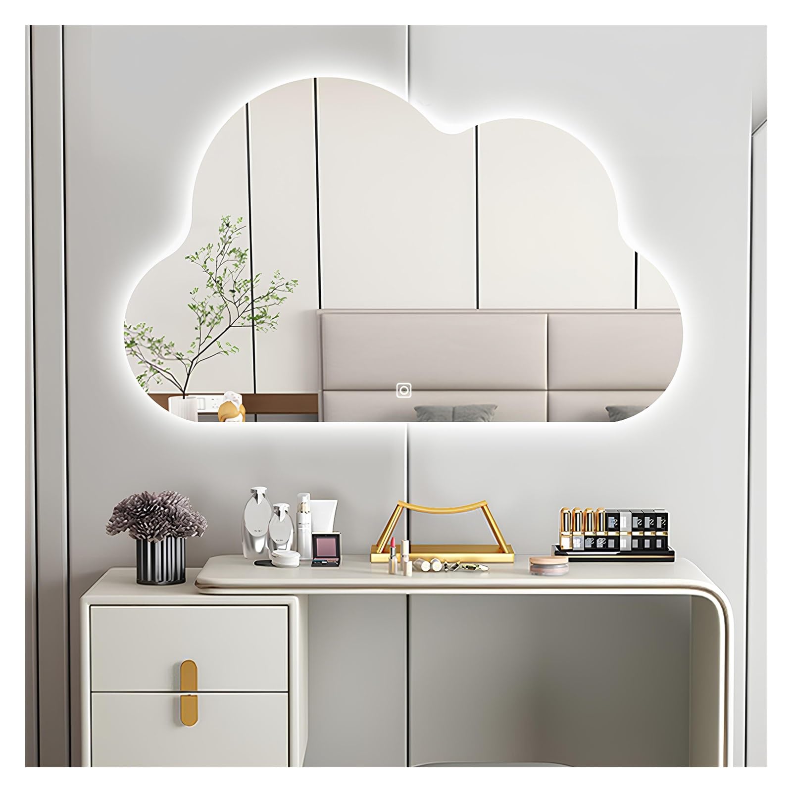 SXFSDOU Illuminated LED Bathroom Mirror, Touch Control Asymmetrical Vanity Frameless Design, 3 Color Options, Wall Mounted, 60x80cm (23.6x31.5in)