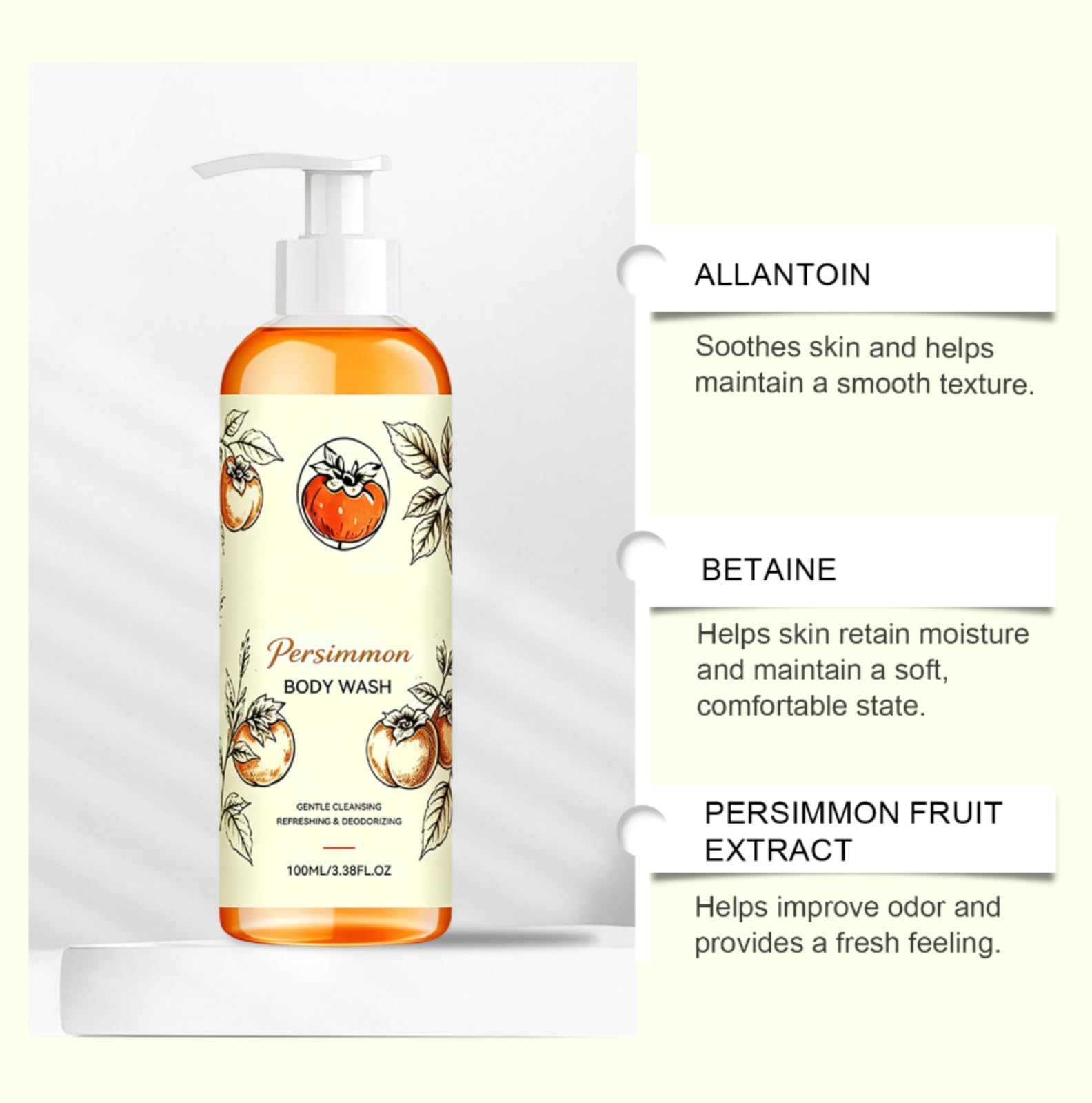 Gel Doccia Detergente Corpo Profumo Frutta Dolce Deodorante Fresco | Cura del corpo del gel doccia con estratto di cachi pulizia delicata effetto deodorante per uso quotidiano
