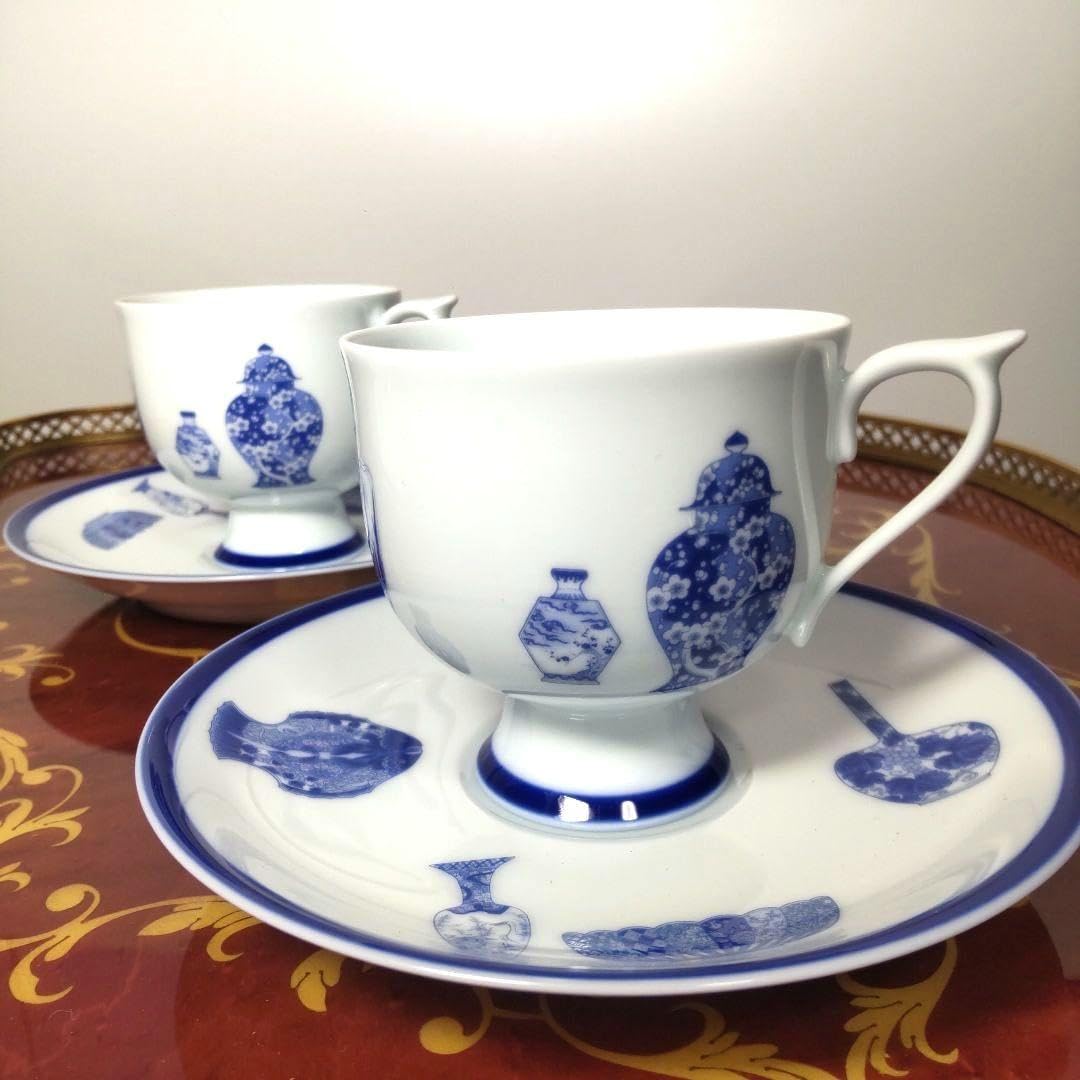 深川製磁 ブルーチャイナ カップ&ソーサー2客揃い 深川製磁 ブルーチャイナ カップ&ソーサー2客揃い
