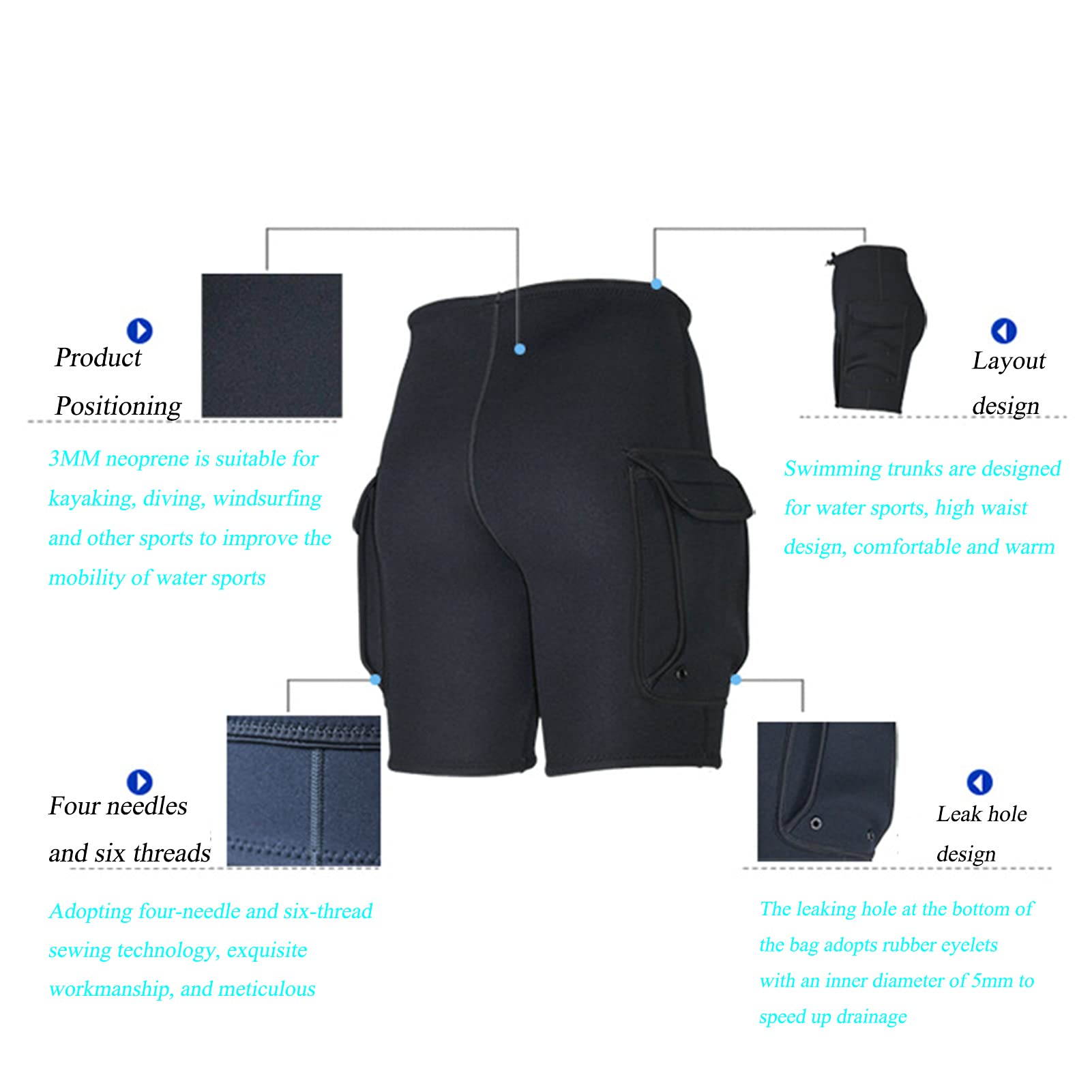 RiToEasysports Neopren-Taucherhosen 3mm Mit Taschen - Für Kajak & Wassersport