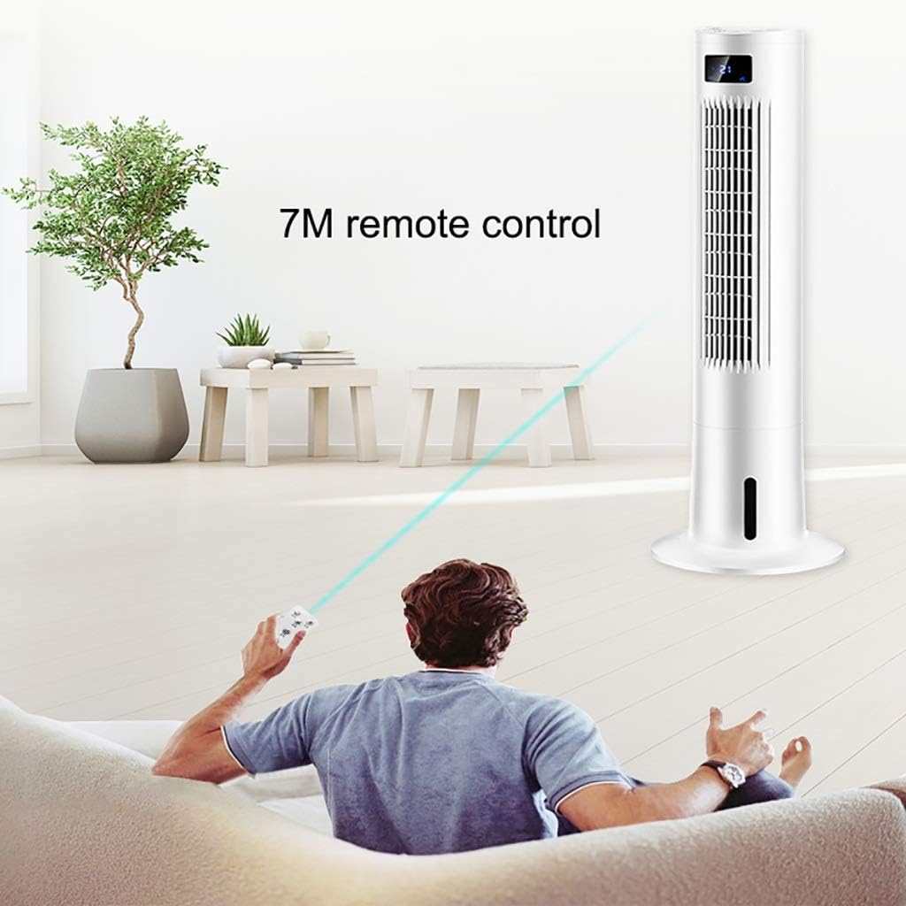 Tower Chiller Living Room Without Leaf Mute Vertical Cold Fan Bedroom Air Conditioner Chiller with Timing and Intelligent Remote Control Design White 90x30cm