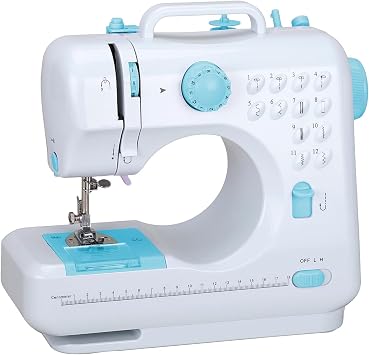 Mini Sewing Machine for Beginner 12 Stitches Household Double Thread Basic Sewing Machine with Foot Pedal for Adults blue