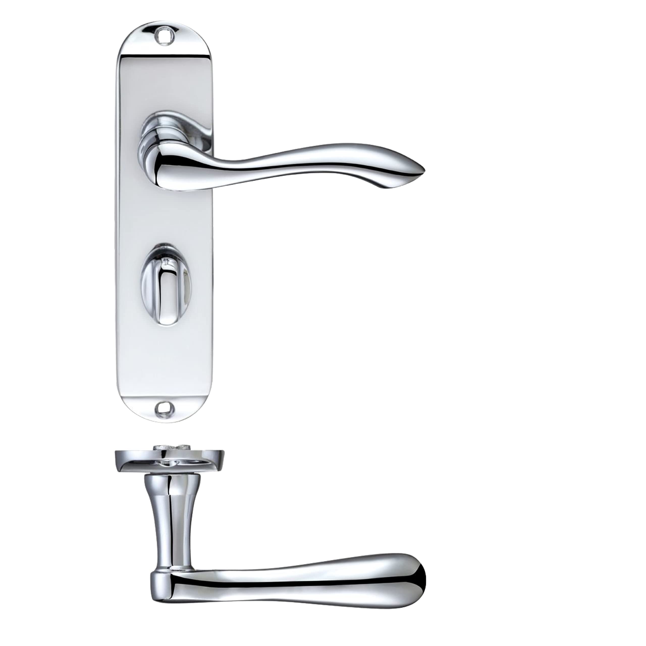 IRONZONEPremium Quality Elgiro Bathroom Door Handles on Backplate - Bathroom Door Handle - Polished Chrome