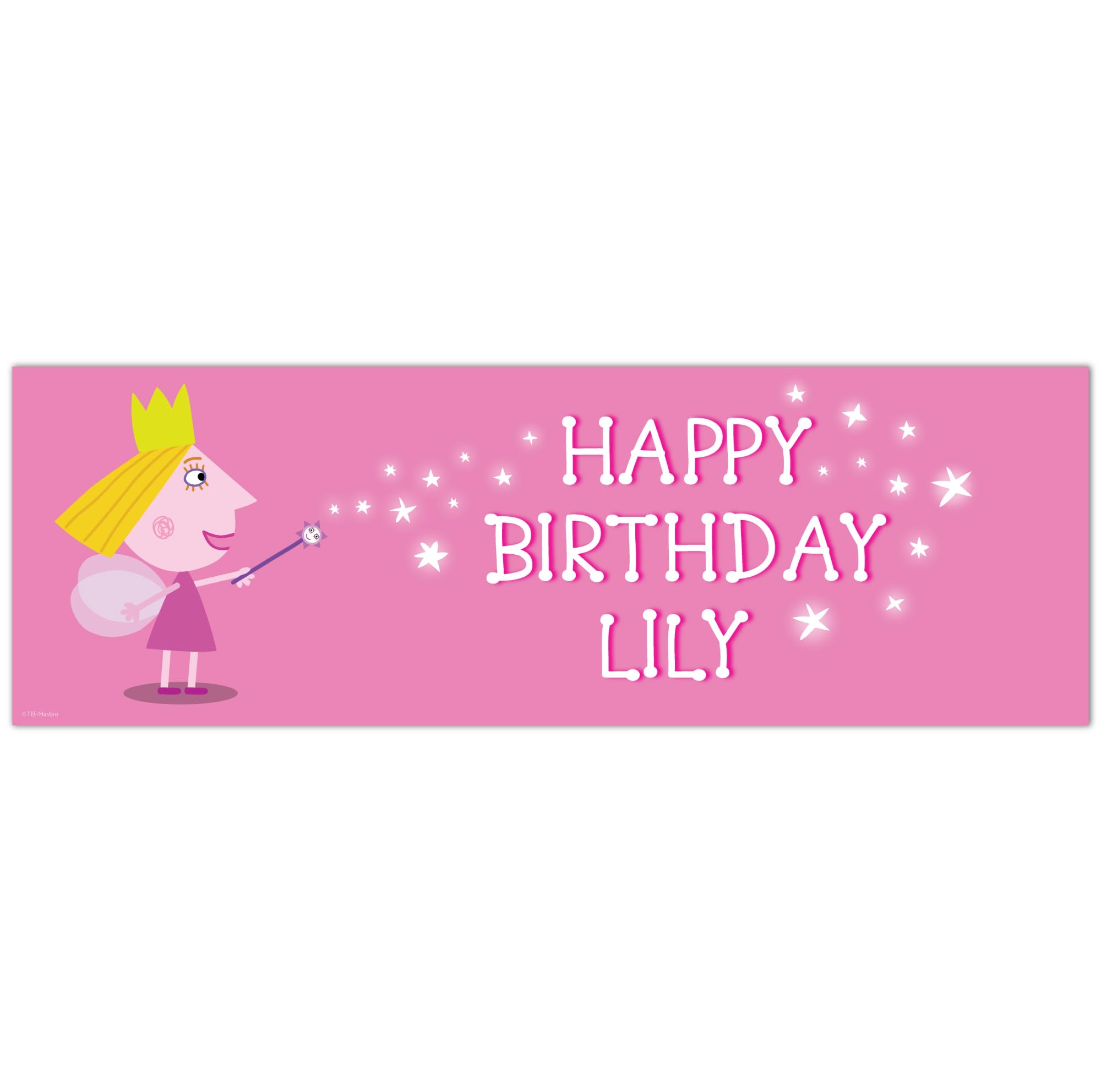 Themed Multicolour Ben & Holly's Little Kingdom Birthday - Holly Pink Personalised Banner Wall Sticker (120Cm Width X 40Cm Height)