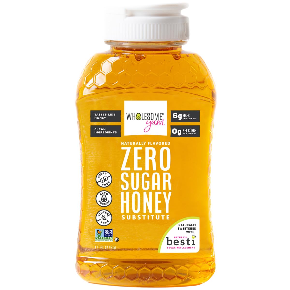 Wholesome Yum Zero Sugar Honey Substitute (Keto Honey) - Natural Sugar Free Honey Alternative With Monk Fruit & Allulose - Zero Net Carbs, Non GMO, Gluten Free, No Aftertaste (11 oz)