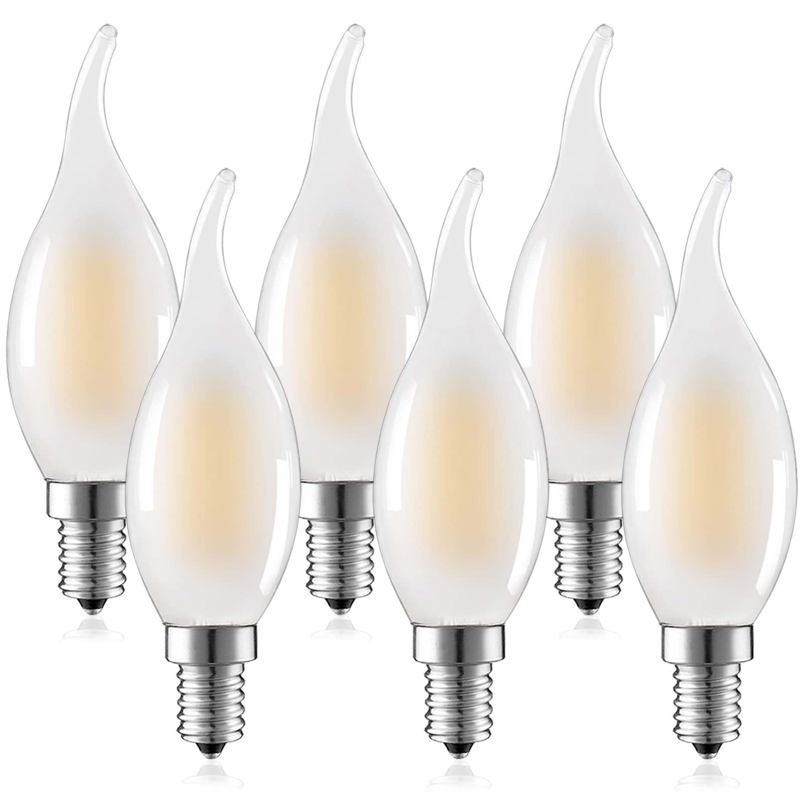 Suncan E14 LED Filament Candle Bulbs 4W, 30W Equivalent, C35 SES Small Edison Screw Led Light Bulbs, Warm White 2700K, Non-dimmable, Matt Glass, Pack of 6,Energy Class F