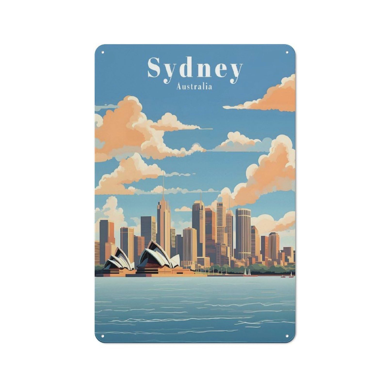 Junmoney Sydney Australia Travel Retro Kitchen Metal Sign 30X20cm Featuring Bistro Wall Plaque For Restaurant, Kitchen, Counter Or Breakfast Nook