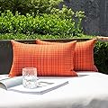 Kevin Textile Pack of 2 Decorative Outdoor Waterproof Fall Throw Pillow Covers Autumn Decorative Lumbar Pillowcases Modern Cushion Cases for Patio Couch Bench 12 x 20 Inch Orange